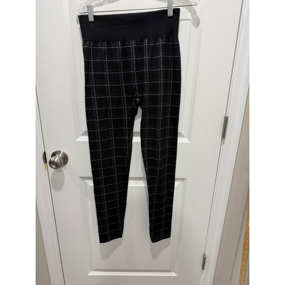 Charlie Paige Womens Leggings Windowpane Plaid Black L/XL